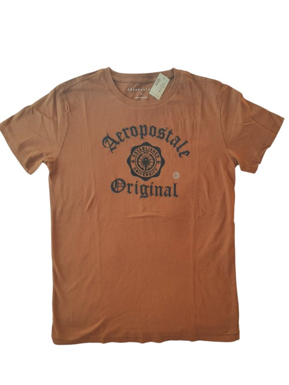 Aeropostale Men Brown Graphic Crew Neck Logo Tee Shirt S